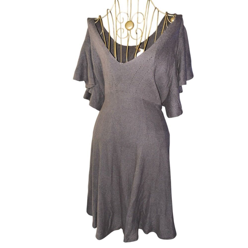 FREE PEOPLE Jodi Sweater Dress Brown‎ Small Low Cut Front Ruffle Sleeves